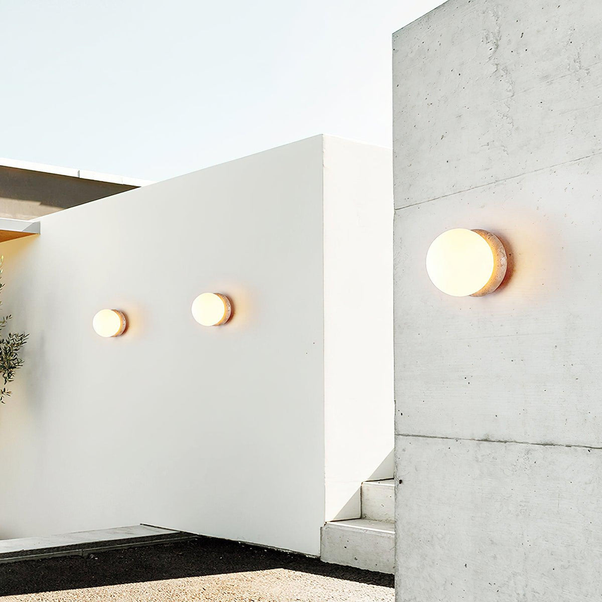 Modern Travertine Stone Round Outdoor Wall Light LED 1-Light
