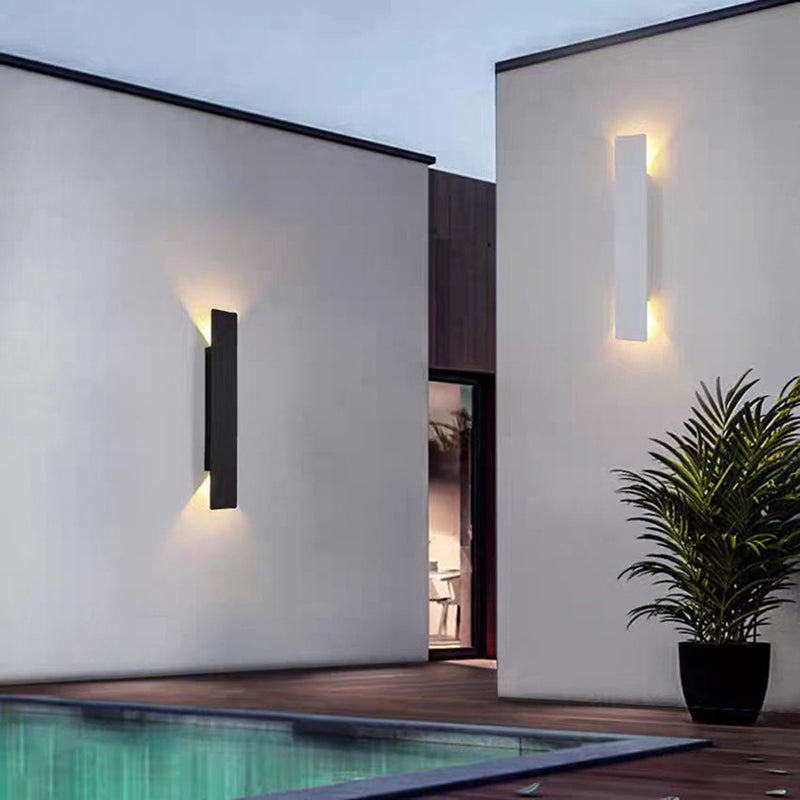 Modern Slim Rectangular LED Outdoor Wall Sconce Lamp 2-Light