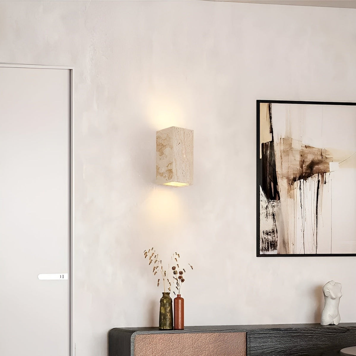 Minimalist Travertine Stone Square Outdoor Wall Light LED 1-Light